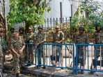 Central forces deployed for tight security at the CEO office of the Election Commission of India in Kolkata ahead of demonstrations by various political parties during the West Bengal Assembly elections.