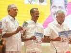 Chief minister Pinarayi Vijayan unveils the LDF’s manifesto in Kozhikode on Thursday. (pinarayivijayan/X)