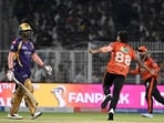 Nitish Kumar Reddy celebrates a wicket agaisnt KKR.