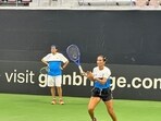 Indian team goes through the paces under captain Vishal Uppal ahead of the Billie Jean King Cup (Asia/Oceania Group 1) at the DLTA courts on Thursday. (HT Photo)