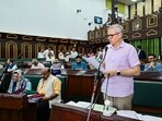 J&K CM Omar Abdullah during the budget session of the state legislative assembly, in Jammu on Thursday. (ANI)