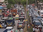 Jaywalking, poor walkways add to congestion, as seen on Wednesday; checkpoints, patrols in place as GMDA plans  <span class='webrupee'>₹</span>76 crore road and pedestrian upgrades (HT)