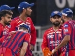 Lucknow Super Giants' captain Rishabh Pant, second right, during the match against Delhi Capitals