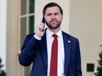 US Vice President JD Vance speaks on the phone following a swearing-in ceremony for Colin McDonald, assistant attorney general for fraud enforcement, not pictured, outside the White House in Washington, DC, US.