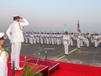Chief of the Naval Staff Admiral Dinesh K Tripathi during the Naval Investiture Ceremony, in Mumbai.