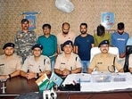 Police present the arrested accused before the media on Thursday (HT PHOTO)