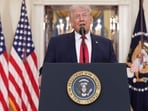 US President Donald Trump during a prime-time address to the nation in the Cross Hall of the White House in Washington, DC.