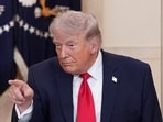 Donald Trump gestures after delivering an address to the nation about the Iran war Wedensday.