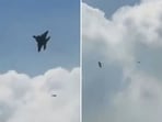 A viral clip purportedly showed a US F-15 jet "chasing" after an Iranian Shahed drone. A viral clip purportedly showed a US F-15 jet "chasing" after an Iranian Shahed drone.
