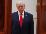 President Donald Trump arrives from the Blue Room to speak about the Iran war from the Cross Hall of the White House on Wednesday, April 1