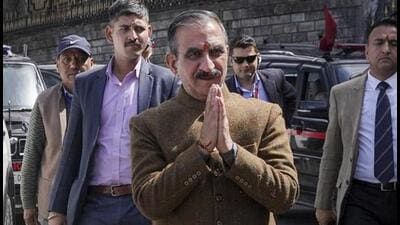 Chief minister Sukhvinder Singh Sukhu arriving on the last day of the budget session of the assembly in Shimla on Thursday. (PTI Photo) Chief minister Sukhvinder Singh Sukhu arriving on the last day of the budget session of the assembly in Shimla on Thursday. (PTI Photo)