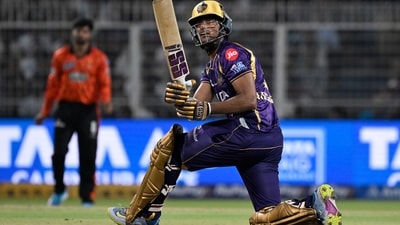 Angkrish Raghuvanshi got a half-century, smacking 52 runs off 29 balls. (Hindustan Times) Angkrish Raghuvanshi got a half-century, smacking 52 runs off 29 balls. (Hindustan Times)