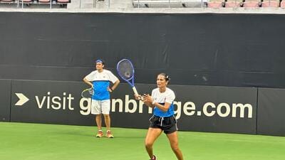 Indian team goes through the paces under captain Vishal Uppal ahead of the Billie Jean King Cup (Asia/Oceania Group 1) at the DLTA courts on Thursday. (HT Photo) Indian team goes through the paces under captain Vishal Uppal ahead of the Billie Jean King Cup (Asia/Oceania Group 1) at the DLTA courts on Thursday. (HT Photo)