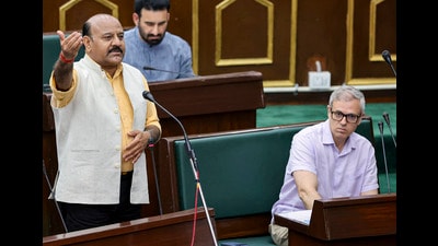 J&K deputy CM Surinder Choudhary during the Budget session of the state Legislative Assembly, in Jammu, on Thursday. (PTI) J&K deputy CM Surinder Choudhary during the Budget session of the state Legislative Assembly, in Jammu, on Thursday. (PTI)
