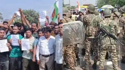 নারায়ণপুরে বিএসএফ ক্যাম্পের বাইরে বিক্ষোভকারীদের হাতে জাতীয় পতাকা ছিল। নারায়ণপুরে বিএসএফ ক্যাম্পের বাইরে বিক্ষোভকারীদের হাতে জাতীয় পতাকা ছিল।