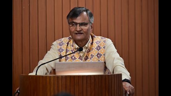Niti Aayog member Ramesh Chand during a discussion on diversification for higher income and sustainable agriculture in Punjab and Haryana, organised at the Centre for Research in Rural and Industrial Development.