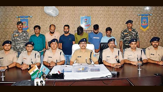 Police present the arrested accused before the media on Thursday (HT PHOTO)