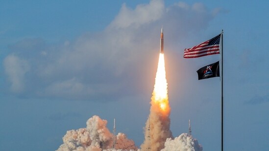 NASA's Artemis II Space Launch System rocket carrying the Orion spacecraft lifts off from Launch Complex 39B at Kennedy Space Center on Wednesday
