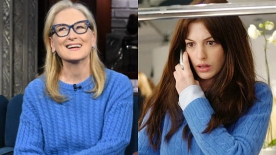 Meryl Streep wears the cerulean sweater inspired by Anne Hathaway's Andy Sachs.