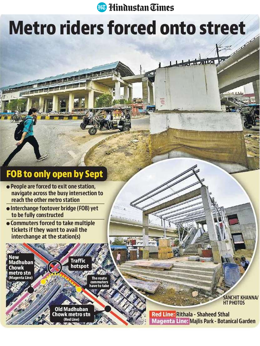 Construction of foot-over bridge lies incomplete (HT Photo) Construction of foot-over bridge lies incomplete (HT Photo)