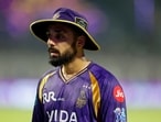 Kolkata Knight Riders' Varun Chakaravarthy looks on. 
