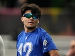 NFC wide receiver Puka Nacua, of the Los Angeles Rams, stands on the field during NFL Pro Bowl Games practice 