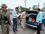 Security forces checking vehicles in Malda. (PTI)