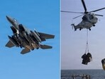 A US F-15 jet (shown on left) was among the aircraft downed by Iran. The US has scrambled C-130 Hercules and helicopters for rescue.