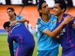 Vaibhav Sooryavanshi rushed to touch the feet of Ashish Nehra. 