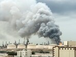 Smoke rises following a strike on the Bapco Oil Refinery, amid the US-Israeli conflict with Iran, on Sitra Island Bahrain, March 9. (Reuters)