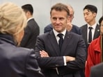 French President Emmanuel Macron attends the inauguration of the Centre Pompidou Hanwha in Seoul on April 3