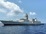 The new homegrown Taragiri F41 stealth frigate, built by Mazagon Dock Shipbuilders Limited (MDL).