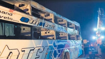 The bus was ferrying employees of a Panvel-based firm to Goa for a vacation. The bus was ferrying employees of a Panvel-based firm to Goa for a vacation.
