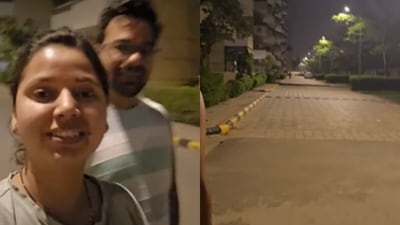 A Gurgaon couple showed a 2:30 am stroll in their society, prompting mixed reactions online. (Instagram/creative.introverts ) A Gurgaon couple showed a 2:30 am stroll in their society, prompting mixed reactions online. (Instagram/creative.introverts )