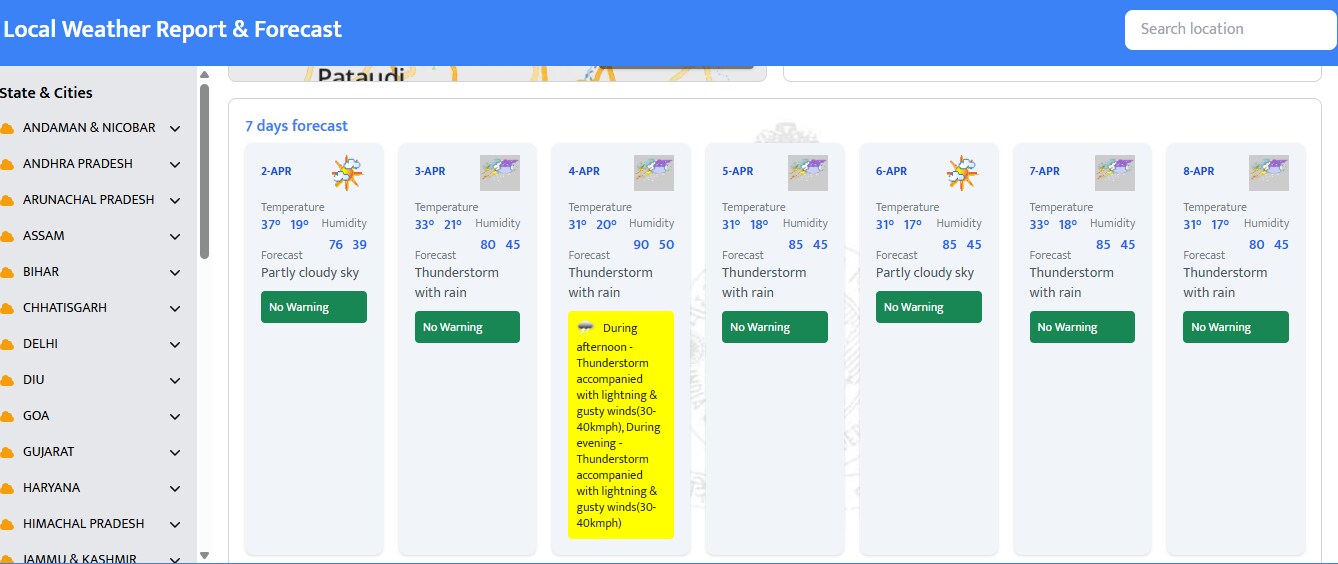 Yellow warning has been flashed by IMD for Delhi on April 4. (Screenshot of IMD website) Yellow warning has been flashed by IMD for Delhi on April 4. (Screenshot of IMD website)