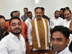 Deputy CM Keshav Prasad Maurya at Circuit House in Prayagraj on Saturday. (ANIL KUMAR MAURYA/HT PHOTO )