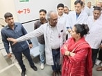 Haryana health minister Arti Singh Rao during a surprise visit at PGIMS in Rohtak on Saturday. (HT Photo)