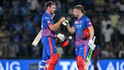 David Miller and Tristan Stubbs in the end remained unbeaten on 21 and 3 respectively as the Delhi Capitals defeated the Mumbai Indians by six wickets. (AFP) David Miller and Tristan Stubbs in the end remained unbeaten on 21 and 3 respectively as the Delhi Capitals defeated the Mumbai Indians by six wickets. (AFP)