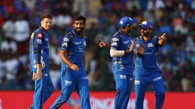Jasprit Bumrah produced a rocket throw to dismiss Nitish Rana at the non-striker's end. The pacer was ecstatic after pulling off a sensational effort in the second over of Delhi's chase.&nbsp; (REUTERS)