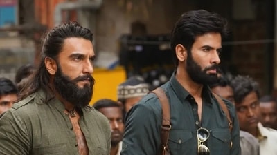 Danish Pandor with Ranveer Singh in a still from Dhurandhar. Danish Pandor with Ranveer Singh in a still from Dhurandhar.