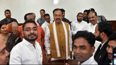 Deputy CM Keshav Prasad Maurya at Circuit House in Prayagraj on Saturday. (ANIL KUMAR MAURYA/HT PHOTO ) Deputy CM Keshav Prasad Maurya at Circuit House in Prayagraj on Saturday. (ANIL KUMAR MAURYA/HT PHOTO )