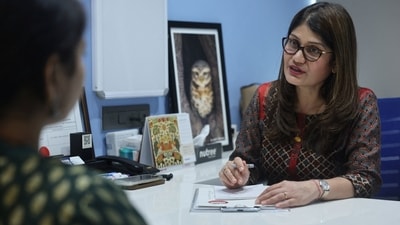 Dr Swati Pradhan speaks with a patient about the Mounjaro injection for weight loss procedures at a clinic in Mumbai, India, March 31, 2026. (REUTERS)