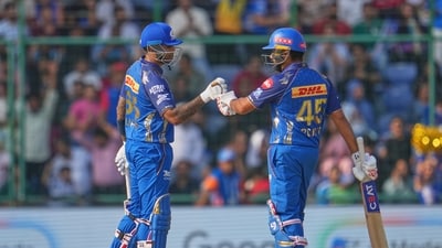 Mumbai Indians' struggled to have any sort of partnership in the middle. Only Rohit Sharma and Suryakumar Yadav showed some fight, stiching a stand of 53 runs for the third wicket. This partnership was the main factor behind Mumbai Indians reaching the total of 162/6. (AP) Mumbai Indians' struggled to have any sort of partnership in the middle. Only Rohit Sharma and Suryakumar Yadav showed some fight, stiching a stand of 53 runs for the third wicket. This partnership was the main factor behind Mumbai Indians reaching the total of 162/6. (AP)