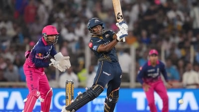 Sai Sudharsan smacked 74 off 44 balls. (PTI) Sai Sudharsan smacked 74 off 44 balls. (PTI)