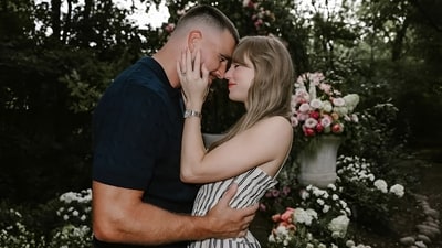 Travis Kelce and Taylor Swift ahead of their upcoming wedding, as the NFL star plans a low-key bachelor party in the Bahamas. (Instagram) Travis Kelce and Taylor Swift ahead of their upcoming wedding, as the NFL star plans a low-key bachelor party in the Bahamas. (Instagram)