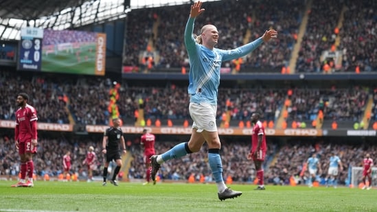 Erling Haaland powered Manchester City to a 4-0 win over Liverpoo (AP)