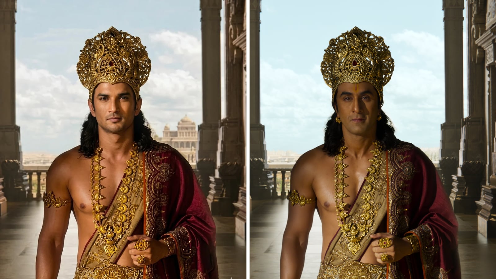 A side-by-side comparison of Sushant Singh Rajput and Ranbir Kapoor as Lord Rama. A side-by-side comparison of Sushant Singh Rajput and Ranbir Kapoor as Lord Rama.
