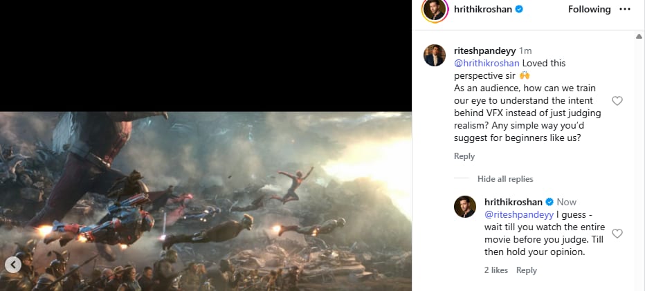 Hrithik also replied to fans on Instagram. Hrithik also replied to fans on Instagram.