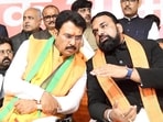Bihar BJP president Sanjay Saraogi with Bihar deputychief minister Samrat Choudhary. (Santosh Kumar/HT)