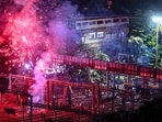 Firecrackers went off early in the morning on Sunday to celebrate the demolition of the 115-year-old Elphinstone ROB. (Raju Shinde/HT Photo)